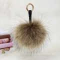 15cm Fluffy Pompom Bag Pendant Charm Raccoon Fur Ball Leather Strap Keychain Keyring